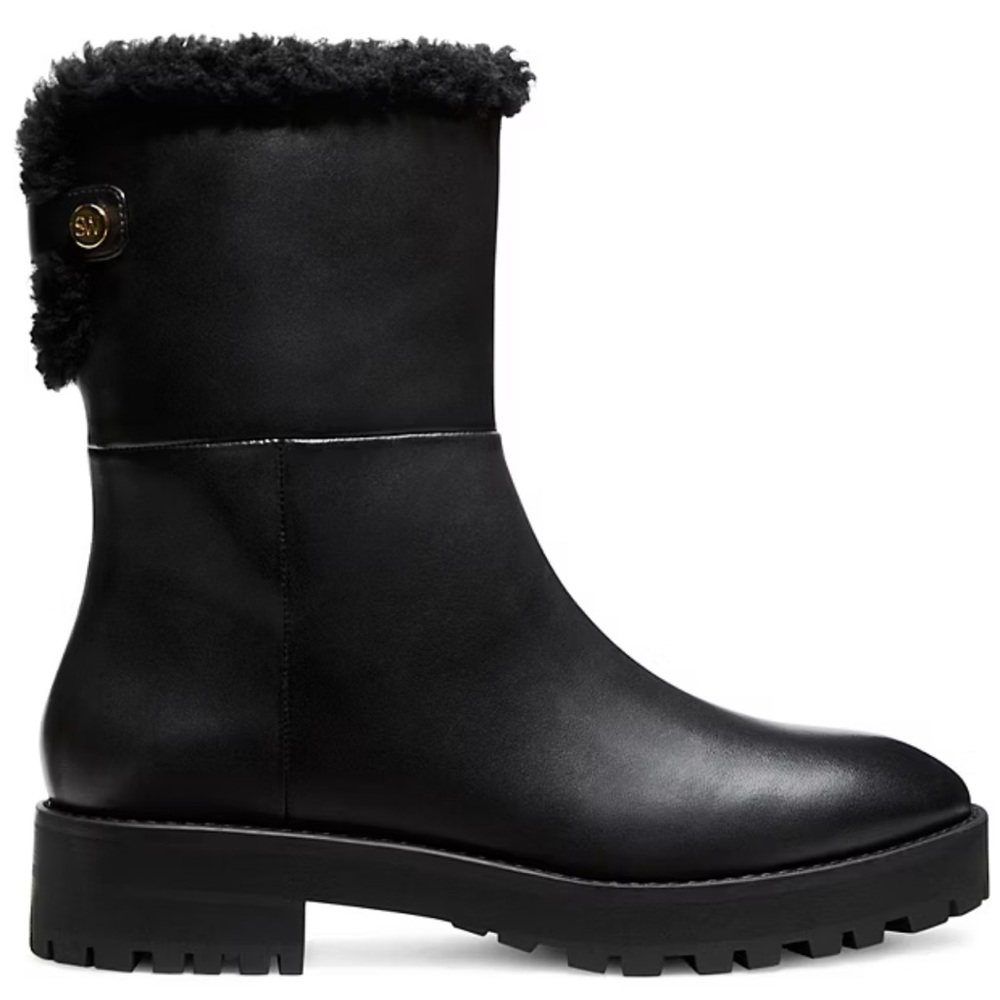 🌹STUART WEITZMAN🌹 Leather Shearling Cooper Chill Boot In Black Size: 5B